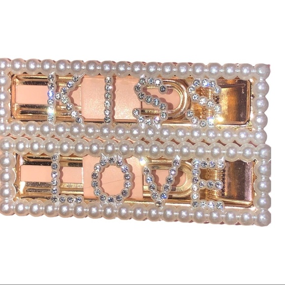 4piece-pearls & gems monogrammed glitter hair clips LOVE & KISS-mix n match FREE - Picture 2 of 12